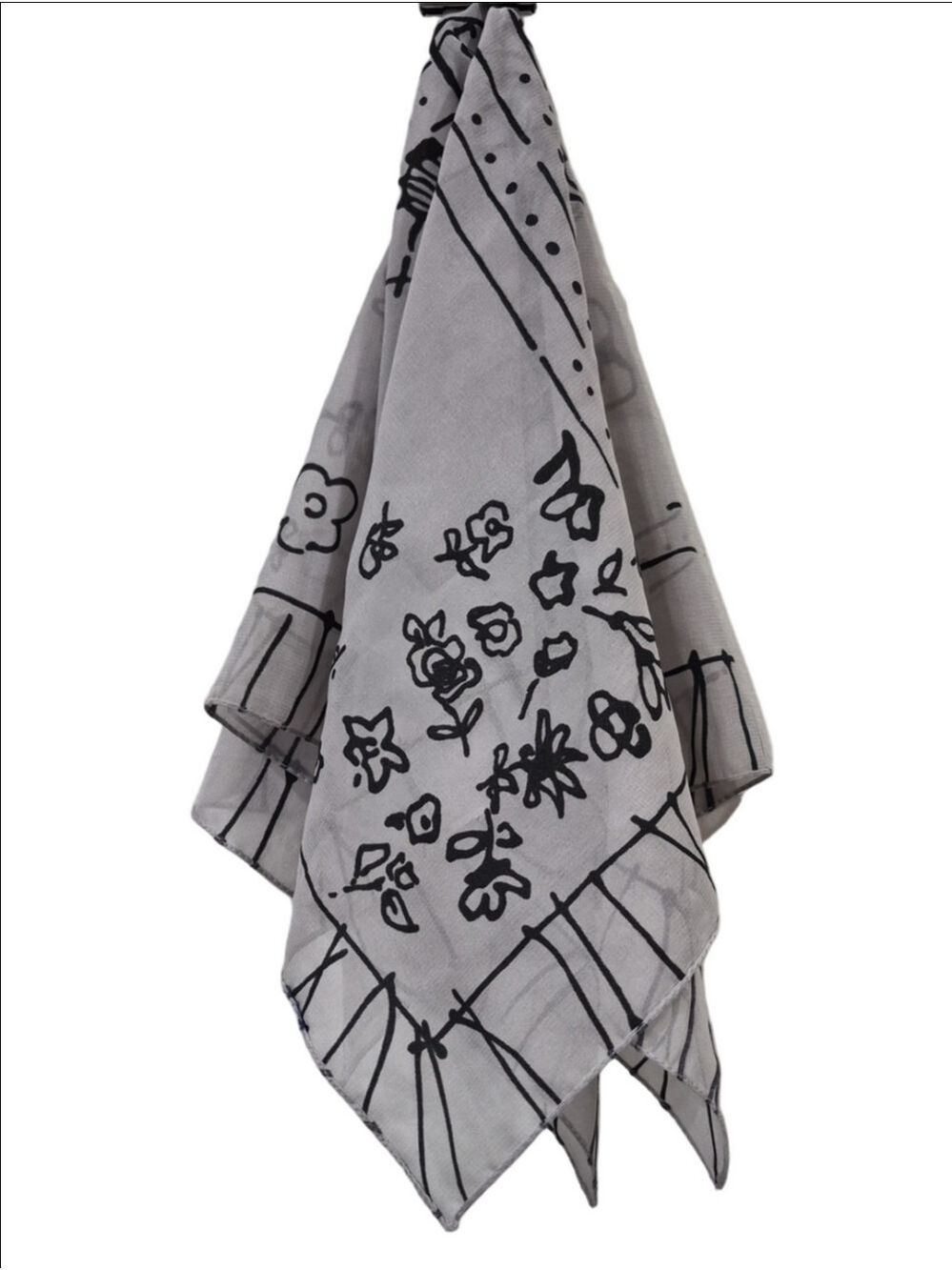 Abstract Line Drawing Square Scarf Black & Gray Minimalist Sketch Print Bandana